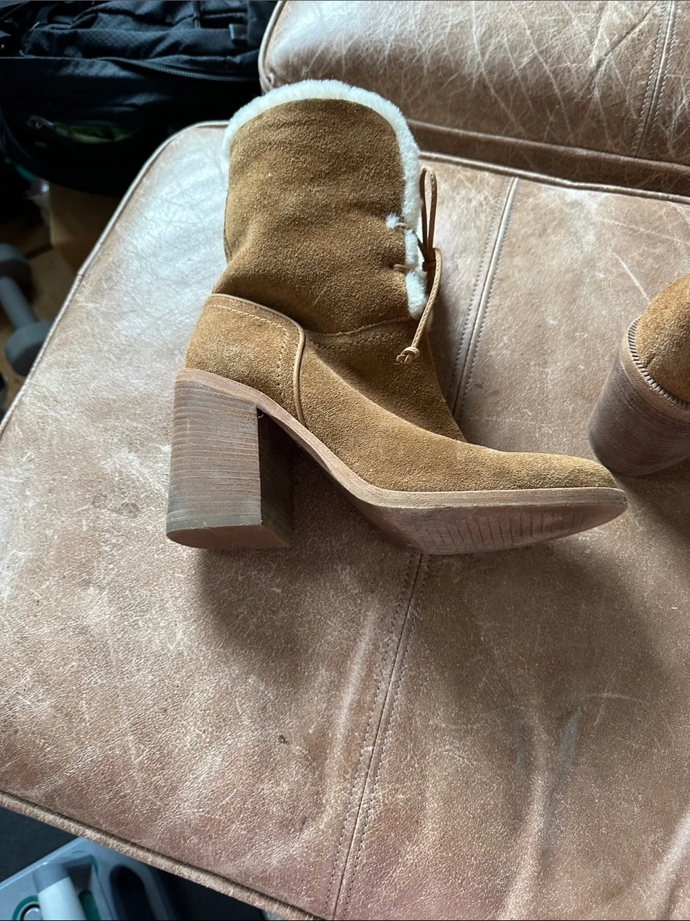 UGG Chestnut Suede Shearling-Lined Lace-Up Winter Boots